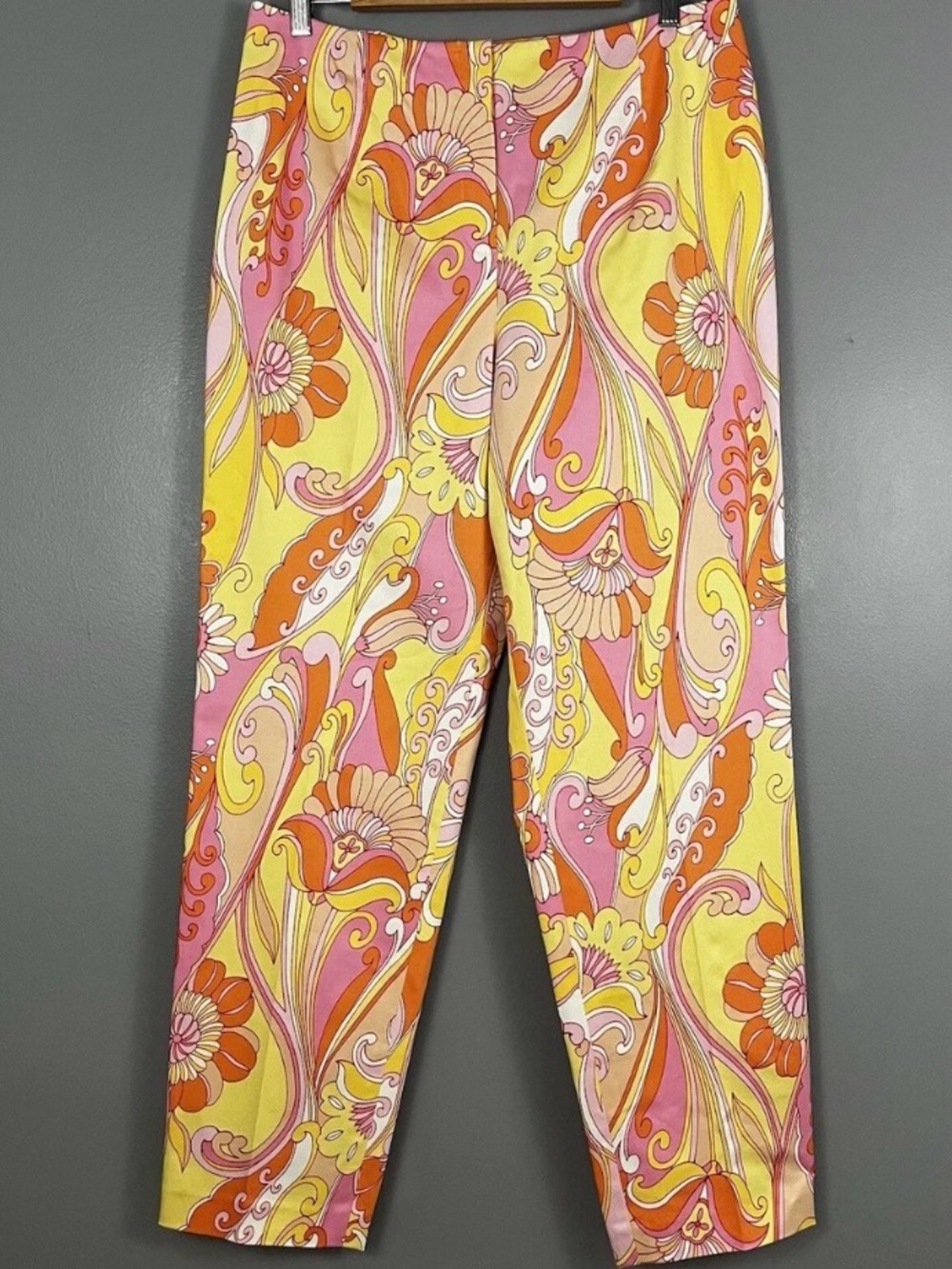 🌸. Vibrant Retro Floral Print Pants - Pink, Yellow & Orange